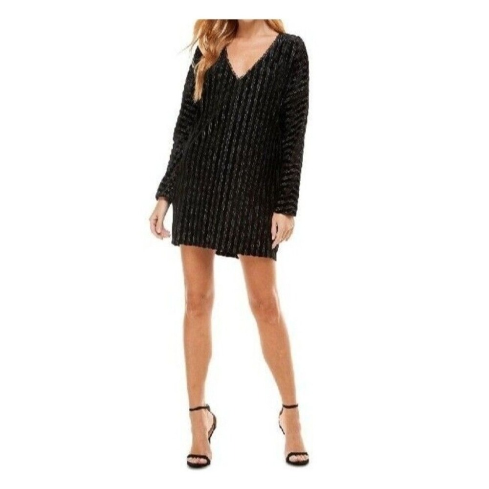 NWT Womens Velvet Mini Dress Long Sleeve‎ XS New - Black-Silver- Festival